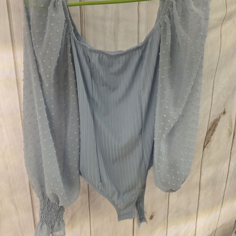 Elegant Light Blue Off-Shoulder Bodysuit